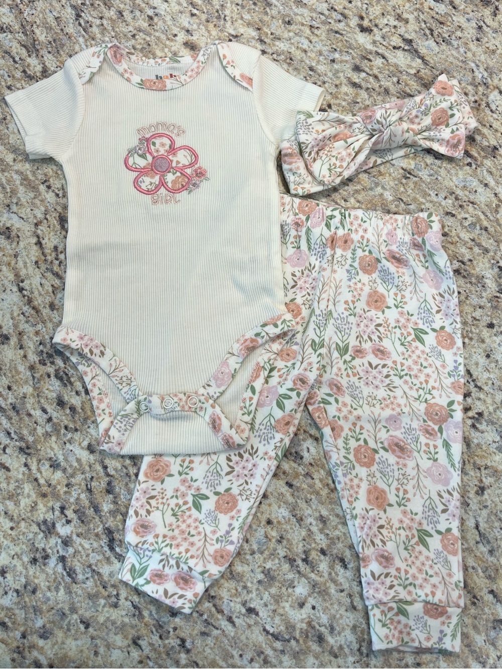 Baby Gear 6-9 month Mama’s Bestie Outfit Set with Bow, onesie, and boho pants